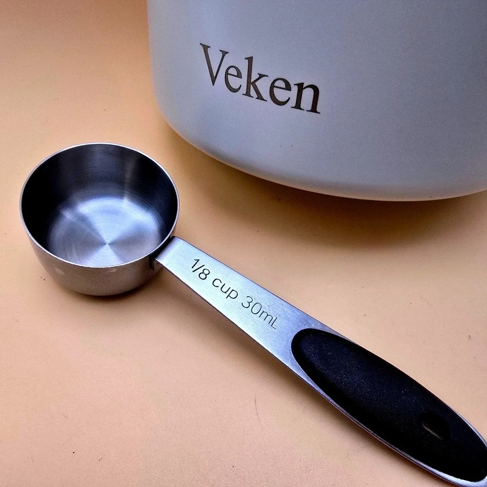 Veken Coffee Canister Airtight Date Stainless Steel Storage w/ Scoop Cream 34 oz